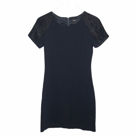 Theory Modern Crepe Sheath Dress Navy Lace 2 EUC - Picture 9 of 9